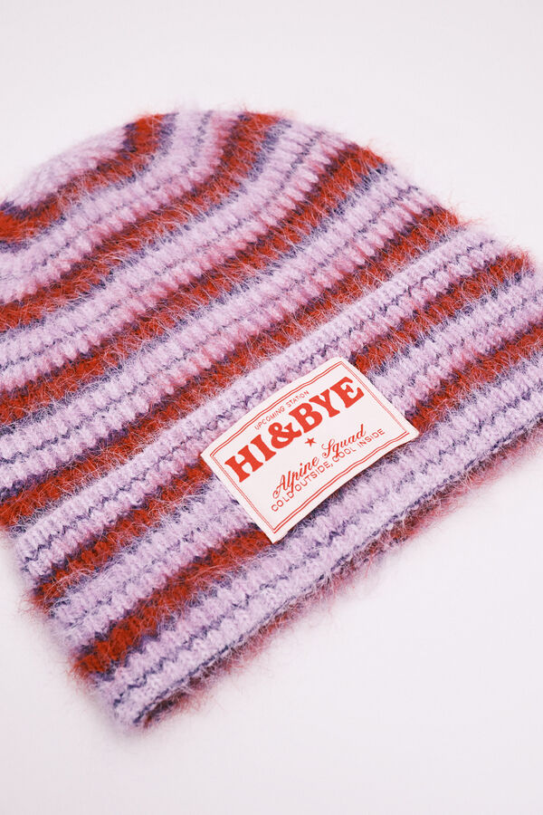 HI&BYE Bonnet en maille &agrave; rayures violet rose