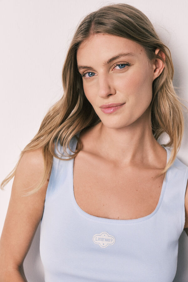 Women'secret Blue cotton short pyjamas with square neckline blue