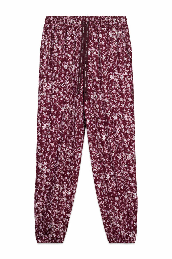 Women'secret Pantalon long imprim&eacute; fleurs grenat marron