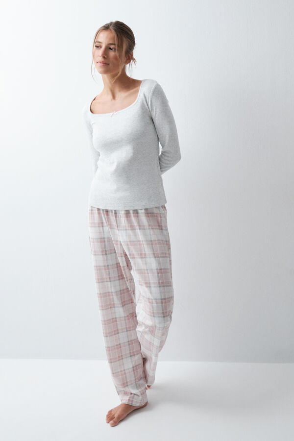 Women'secret Plaid cotton long pyjamas grey