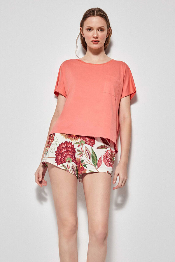 Womensecret Short pyjamas with contrast bottoms piros