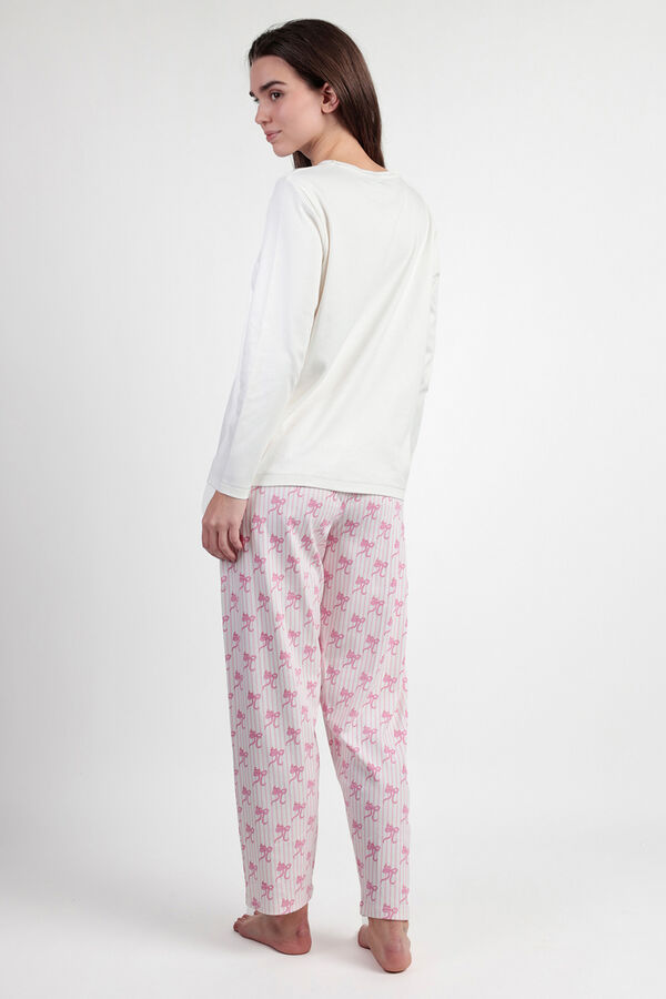 Admas Pijama largo rayas lazos Barbie 100% algod&oacute;n  beige