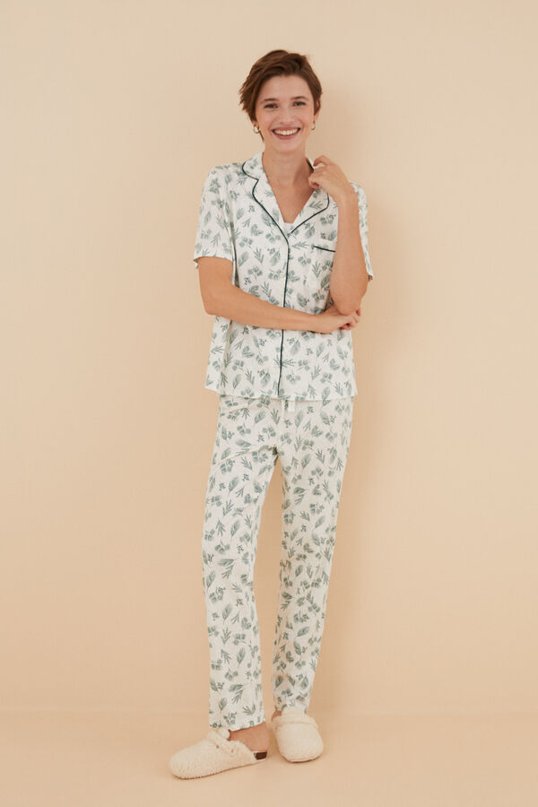 Womensecret Pyjama Hemdlook 100 % Baumwolle Blätter Grün