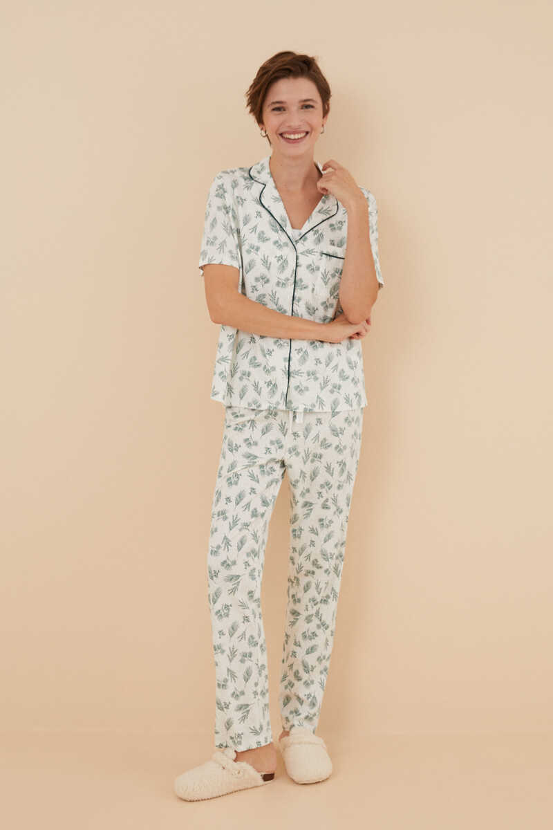 Womensecret Pyjama chemise 100 % coton feuilles vert