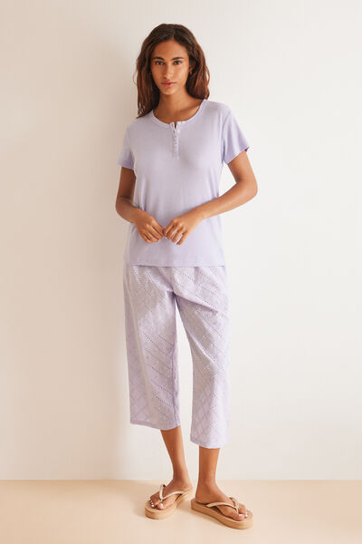 Womensecret Lila Capri-Pyjama mit Schweizer bestickt Rosa