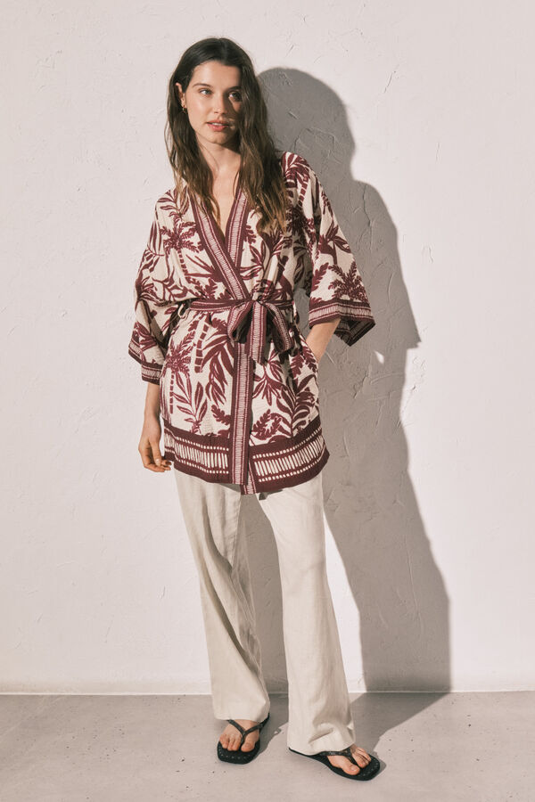 Women'secret Maroon print kimono printed
