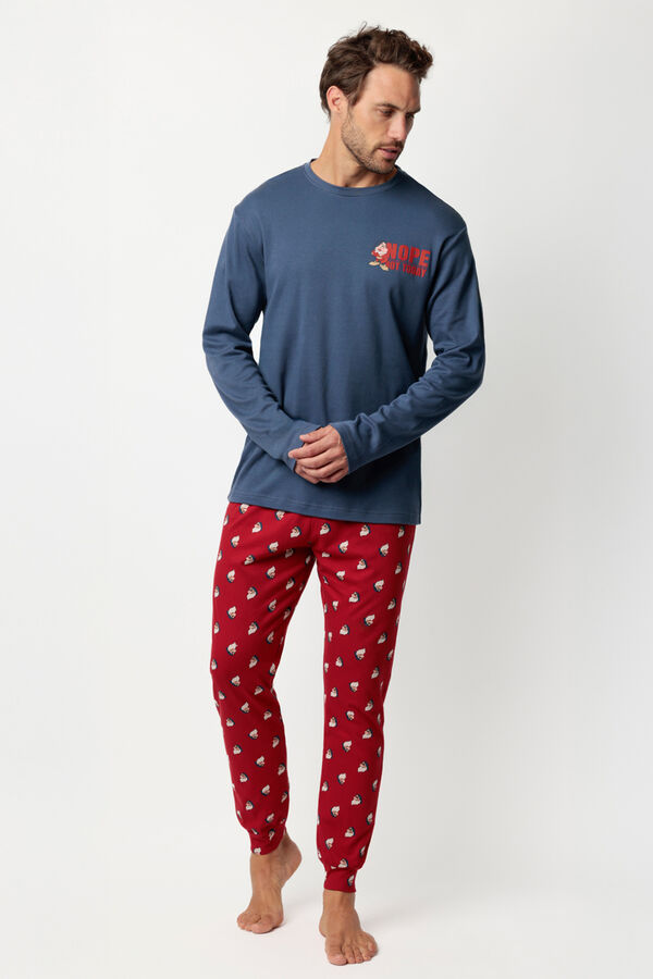 Admas Pijama largo Grumpy 100% algod&oacute;n para hombre azul