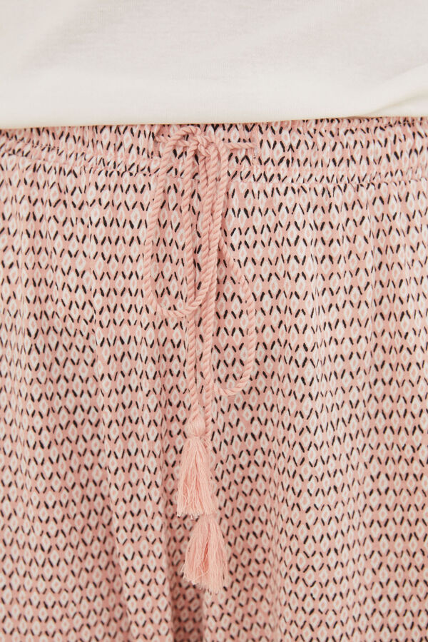 Womensecret Duge hlače od 100 % pamuka s ružičastim rombovima Ružičasta