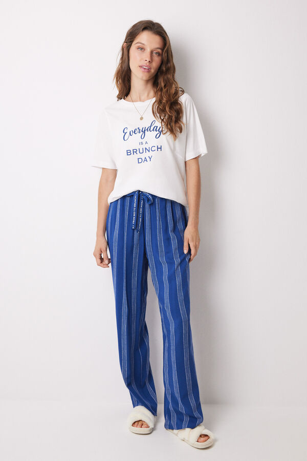 Womensecret Striped viscose lounge long trousers blue