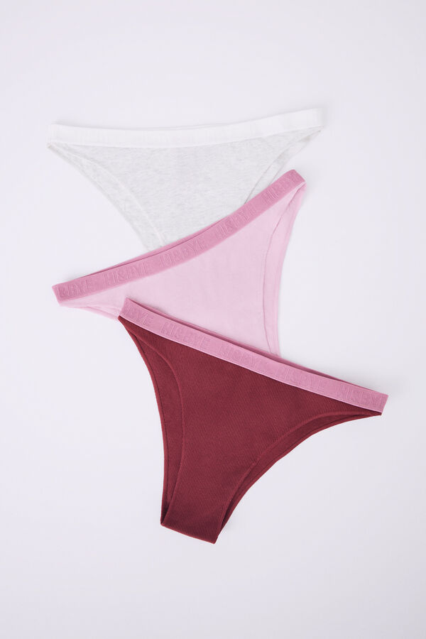 Womensecret Of grey cotton, pink and wine Brazilian panties 3 