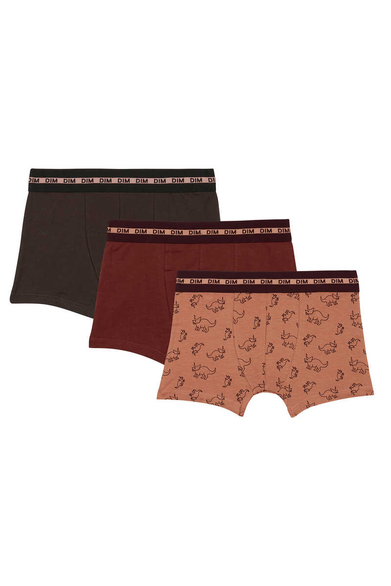 Womensecret Pack of 3 pairs of boys' printed boxers with elastic waistband marron