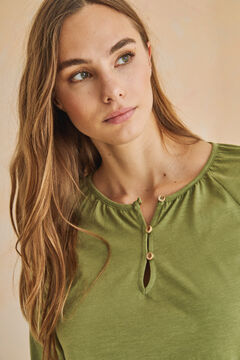 Womensecret Green 100% cotton long-sleeved top beige