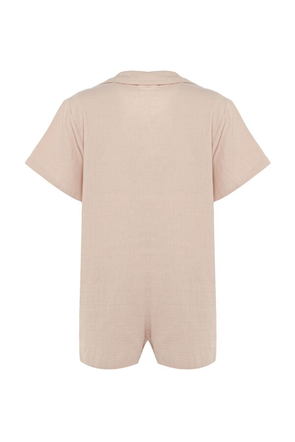 Trendyol Relaxed cut muslin mini overalls beige