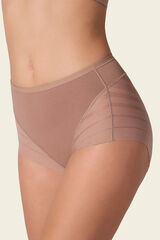 Leonisa Braga faja cl&aacute;sica con control moderado de abdomen y bandas en tul marr&oacute;n