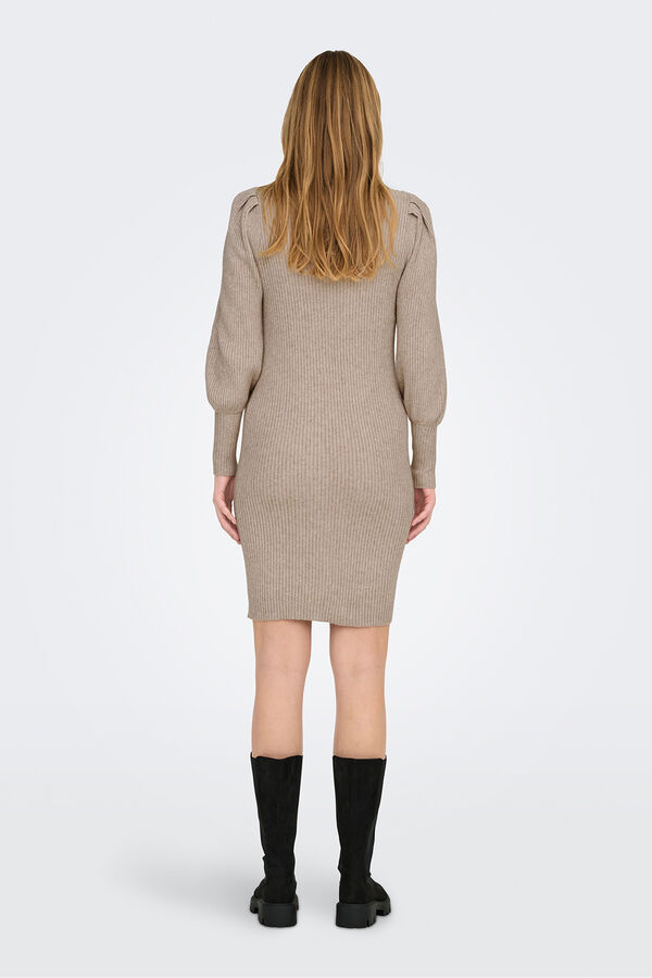 Only Maternity Vestido punto premam&aacute; de cuello alto y mangas abullonadas marr&oacute;n