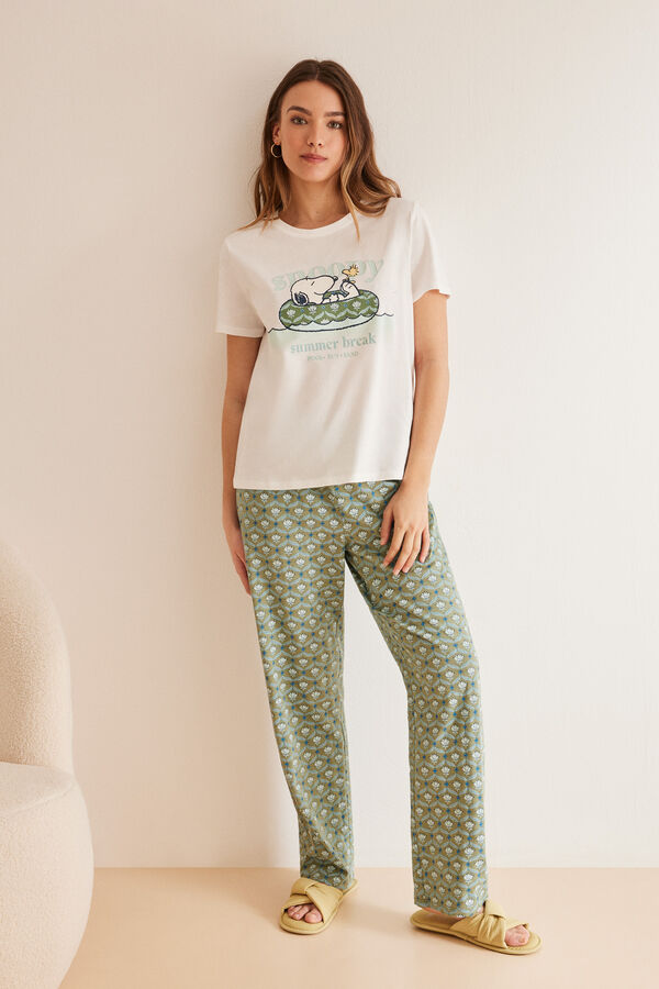 Womensecret Pyjama 100 % Baumwolle Caprihose Snoopy Naturweiß