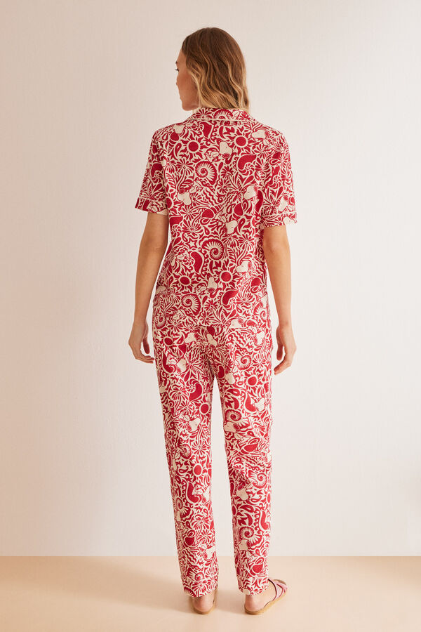 Womensecret Kagylómintás, inges pizsama 100% pamutból rávasalt mintás