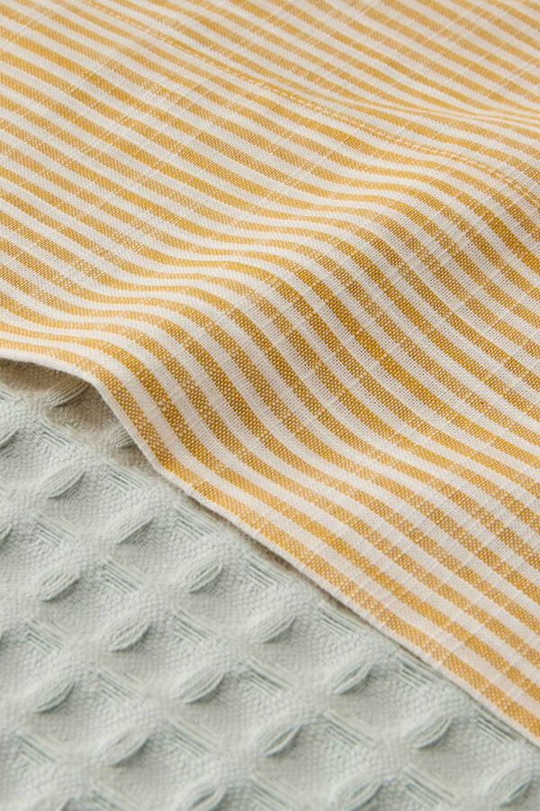 Womensecret Linen-effect striped cotton sheet Žuta