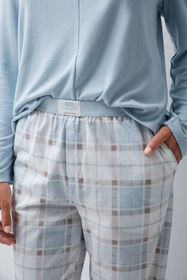 Women'secret Plaid cotton long trousers blue