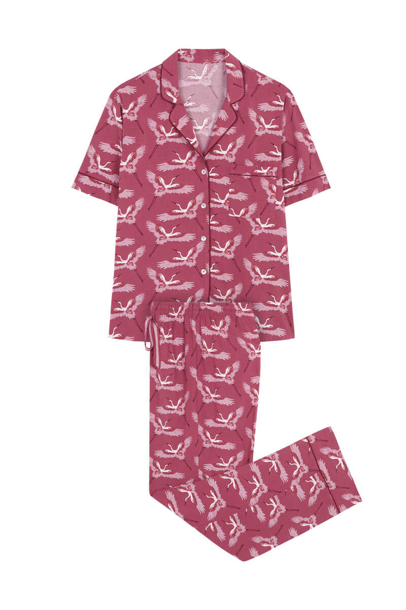 Womensecret Pijama camiseiro com estampado de garças de Moniquilla rosa