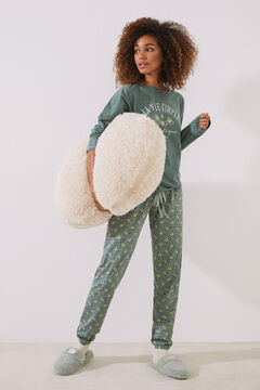 Womensecret Pijama comprido 100% algodão estampado verde verde