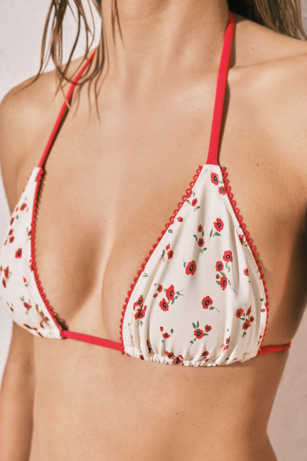 Women'secret Red mini floral triangle bikini top white