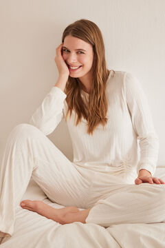 Womensecret Beige pyjama set with a long sleeve top and long bottoms beige