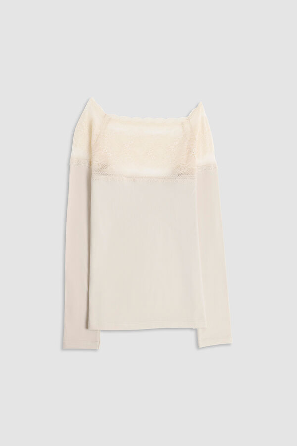 Cotonella Camiseta Cuello Barco Manga Larga bege