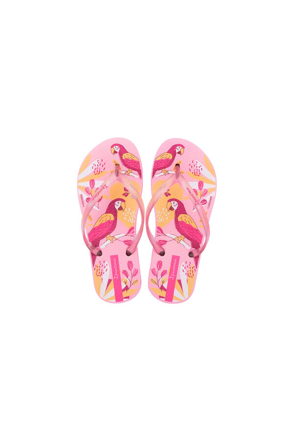 Ipanema Chinelos infantis estampado papagaios tropicais rosa