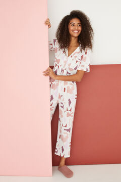 Womensecret Mickey Mouse-mintás, hosszú, inges rózsaszín pizsama rávasalt mintás