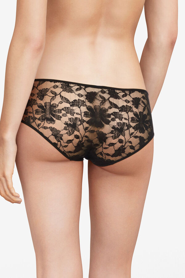 Womensecret Marta boyshort panty in floral lace and tulle  fekete