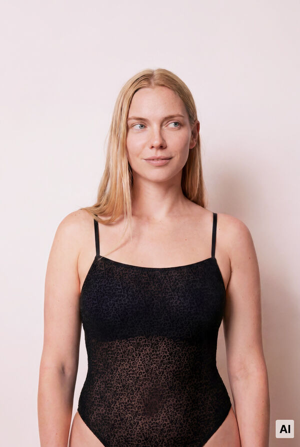 Women'secret Black animal print tulle body black