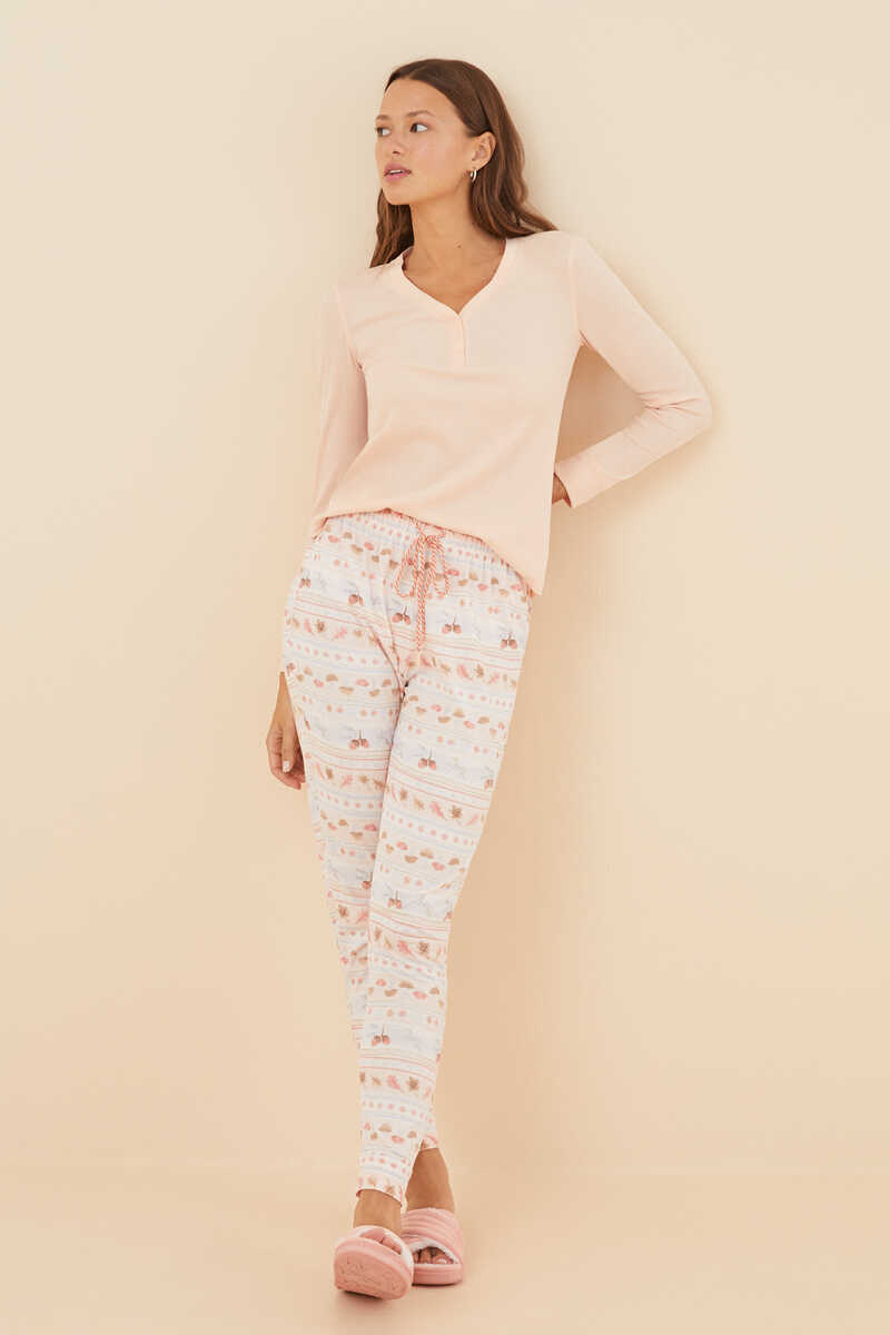 Womensecret Long autumn print 100% cotton pyjama bottoms brown