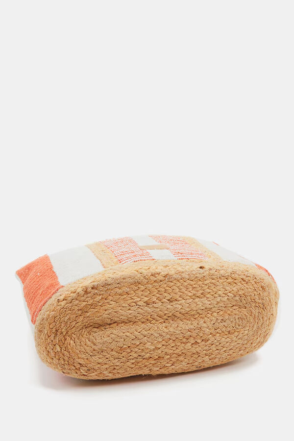 Womensecret Large raffia basket bag with striped print rouge