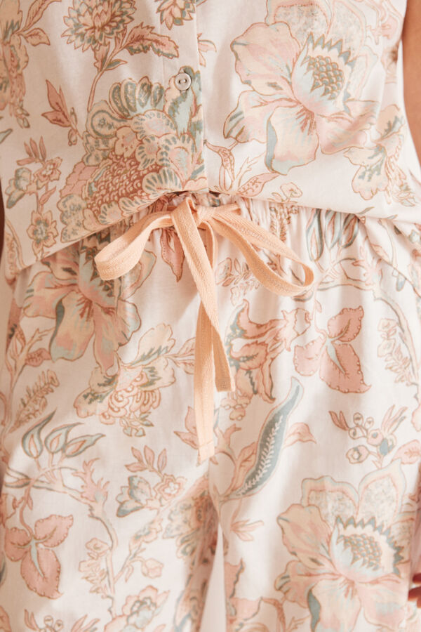 Womensecret Pijama camisero 100% algodón estampado flores blanco