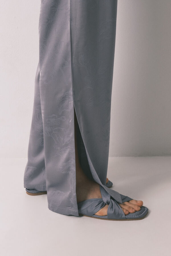 Women'secret Pijama camisero largo satén jacquard gris gris