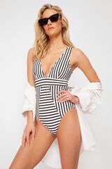 Trendyol Ba&ntilde;ador de rayas escote en V negro