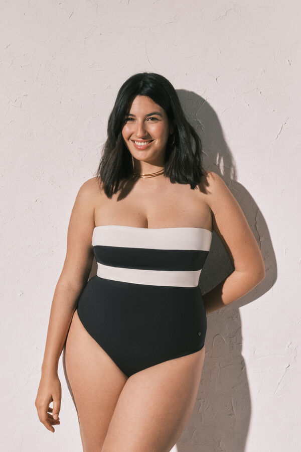 Women'secret Black and white color block bandeau shaping swimwear black