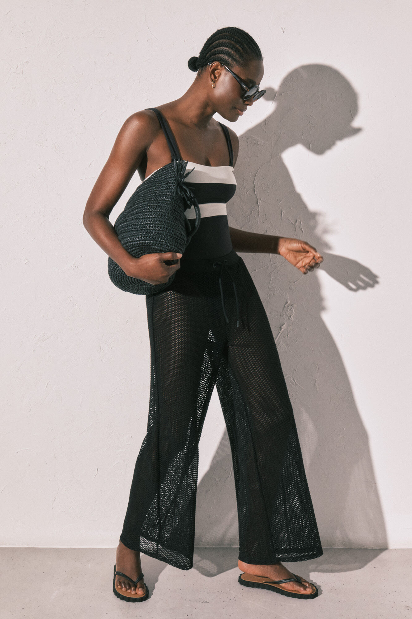 Women'secret Black jersey-knit mesh effect trousers