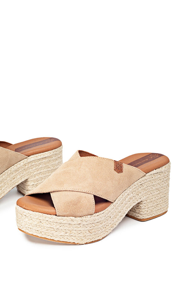 Womensecret Nilo split leather heeled wedge sandal Braun