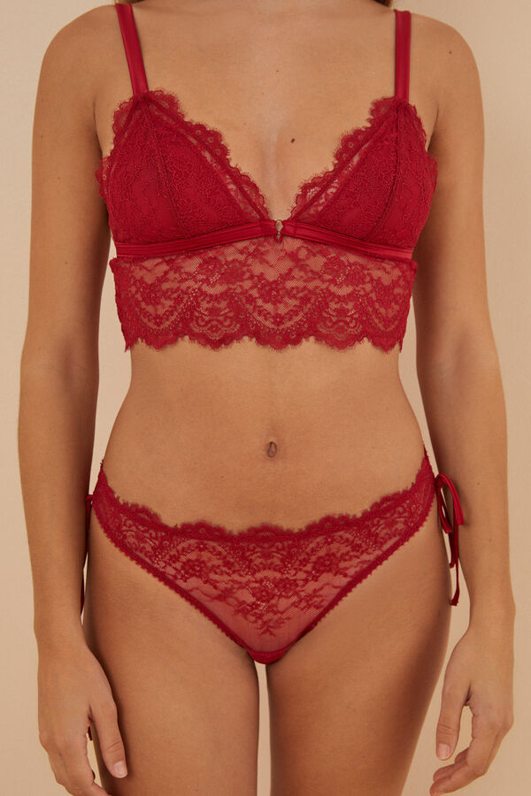 Womensecret Red lace and plumetis panty burgundy