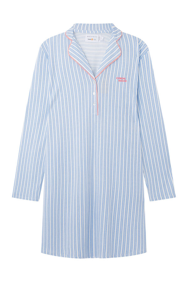 Womensecret Long sleeve striped cotton maternity nightgown blue