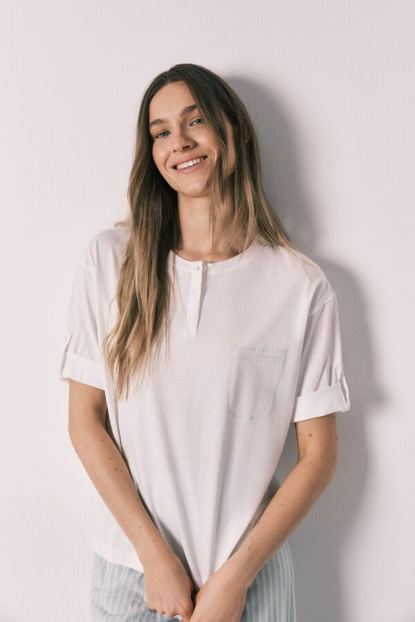 Women'secret Green cotton short sleeve striped pyjamas beige