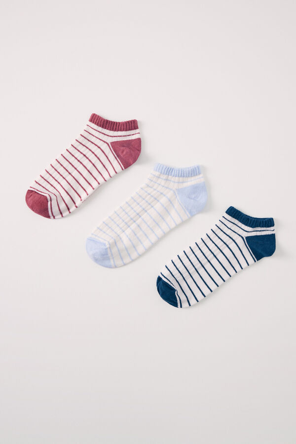 Womensecret Lot 3 chaussettes courtes à rayures imprimé