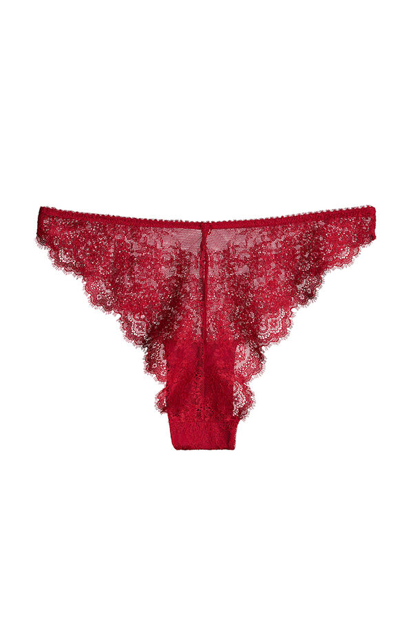 Flowy Detail Lace Brazilian Panty Red