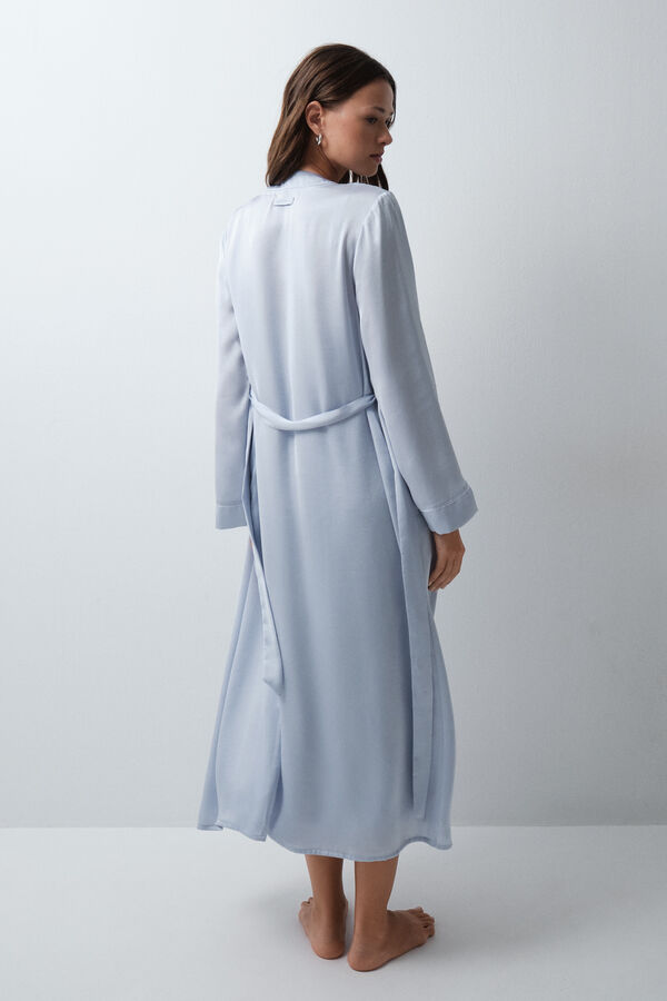 Women'secret Blue satin-finish long robe with belt blue