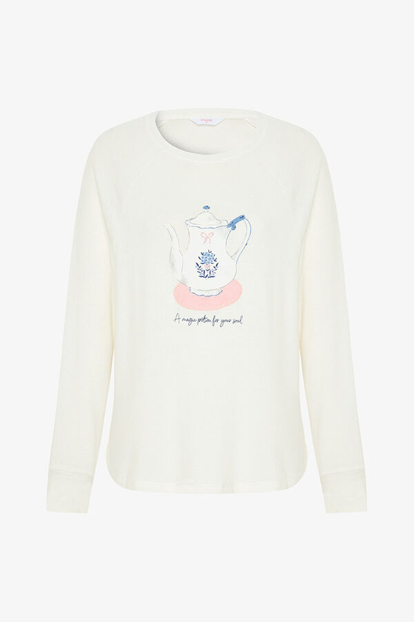 Penti Camiseta de pijama con cuello redondo y efecto t&eacute;rmico Tea Time. marfil
