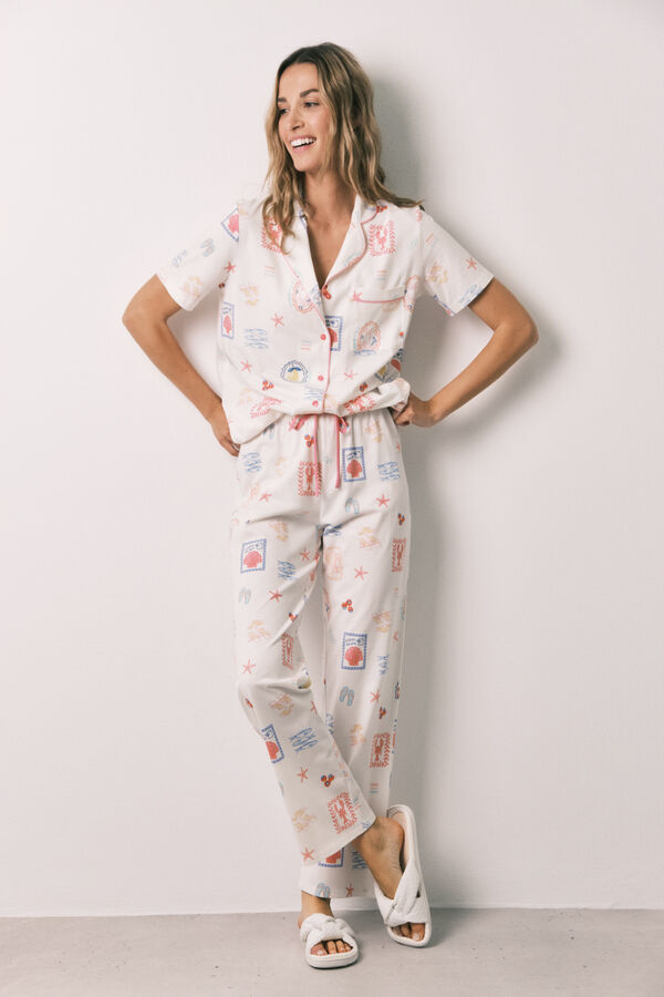 Women'secret Multicoloured print white classic long pyjamas white