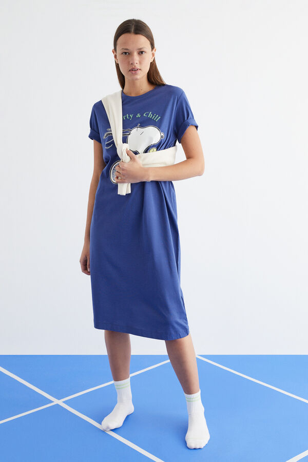 Womensecret Midi-Nachthemd 100 % Baumwolle Blau Snoopy Blau