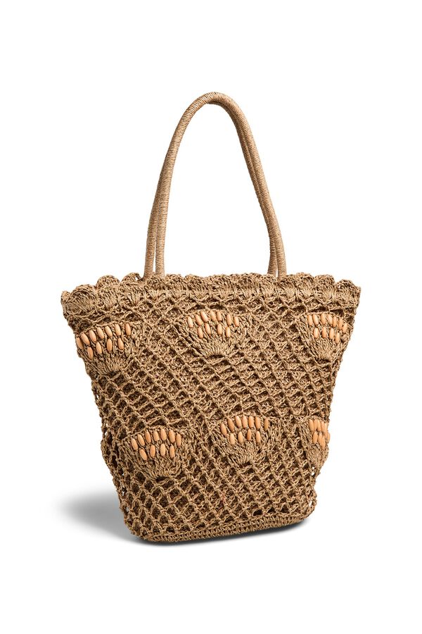 Pieces Shopper aus Papierstroh mit Rei&szlig;verschluss Nude